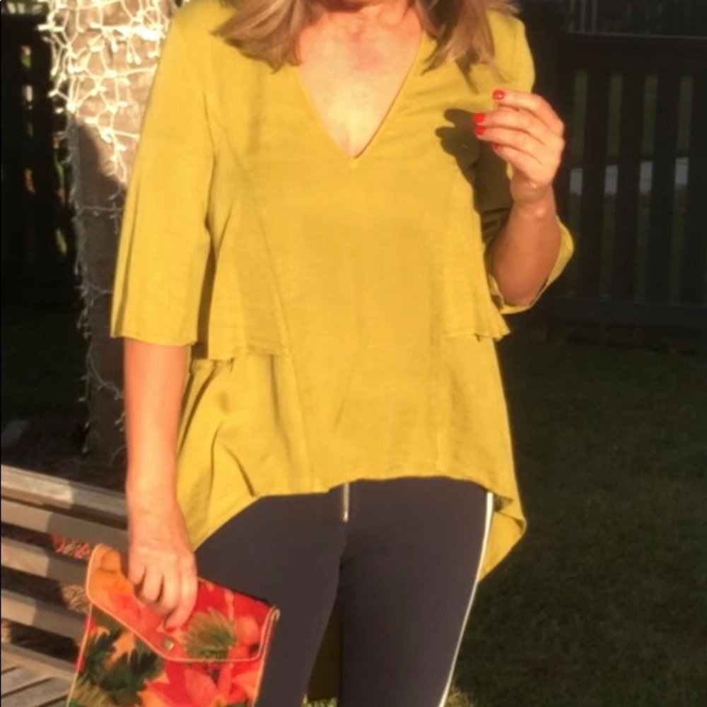ZARA TRF Lime Green Drapery Blouse Top Tunic